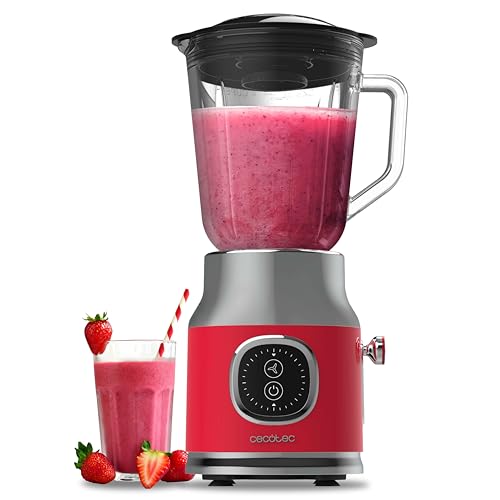 Cecotec Standmixer Retro RetroTwist Red. 800W Maximale Leistung, Pulse-Funktion, 4-Klingen-Messer mit schwarzer Titanbeschichtung und 1L Krug, Vintage-Design in Rot von Cecotec