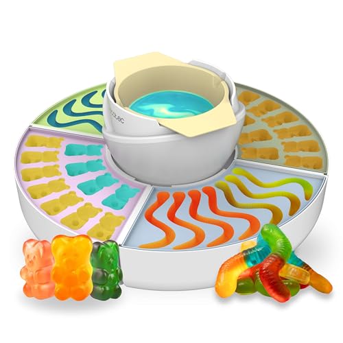 Cecotec Süßigkeitenmaschine - Schokoladenfondue - Gummy Maker Fun&Sugar Gummy. 2-in-1, 40 W, 4 Silikonformen, 4 abnehmbare Tabletts, kompaktes Design, leicht zu reinigen von Cecotec