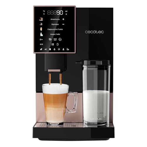Cecotec Superautomatische Kaffeemaschine Cremmaet Compactccino Black Rose, 19 Bar, Thermoblock-System, frisch gemahlene Bohnen Plug&Play, 150 g Kaffeebohnentank Mühle, 1,1 L Wassertank, 400 ml Milch von Cecotec