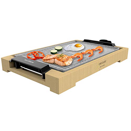 Cecotec Elektrogrill Tasty&Grill 2000 Bamboo MixStone. 2000 W, Bambusstruktur, Einstellbarer Thermostat, Grill- und Griddle-Mischfläche, RockStone-Beschichtung, Spülmaschinenfest (3091) von Cecotec