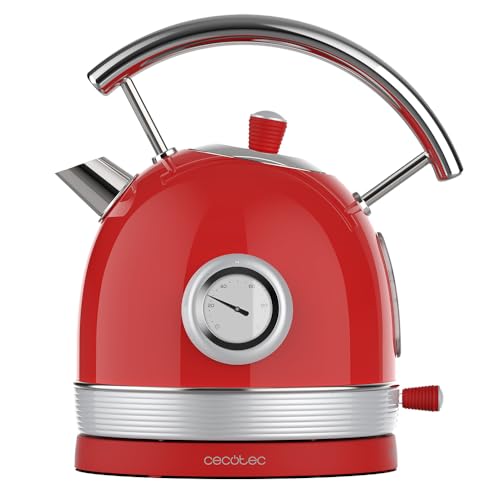 Cecotec Wasserkocher mit 1,8 Liter Fassungsvermögen Thermosense 420 Vintage Light Red. 2200 W, Fassungsvermögen für 8 Tassen Tee, Temperaturanzeige, Vintage-Stil, 360º drehbare Basis, Edelstahl in Rot von Cecotec