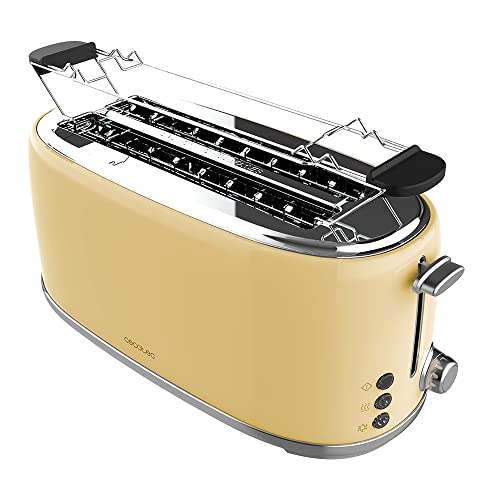 Cecotec Toaster 4 Scheiben Toast&Taste 1600 Retro Double Beige, 1630 W, 2 Breite und Lange Schlitze von 3,8 cm, Edelstahl, Obere Roste, Regulierbare Leistung, Krümelschublade von Cecotec