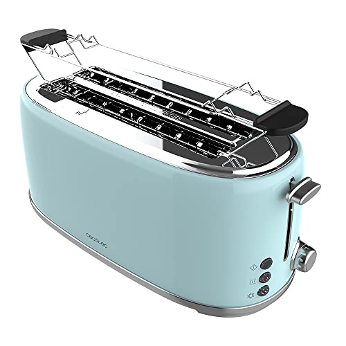 Cecotec Toaster 4 Scheiben Toast&Taste 1600 Retro Double Blue, 1630 W, 2 Breite und Lange Schlitze von 3,8 cm, Edelstahl, Obere Roste, Regulierbare Leistung, Krümelschublade von Cecotec