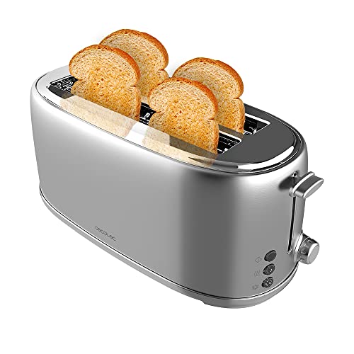 Cecotec Toaster 4 Scheiben Toast&Taste 1600 Retro Double Inox, 1630 W, 2 Breite und Lange Schlitze von 3,8 cm, Edelstahl, Obere Roste, Regulierbare Leistung, Krümelschublade von Cecotec