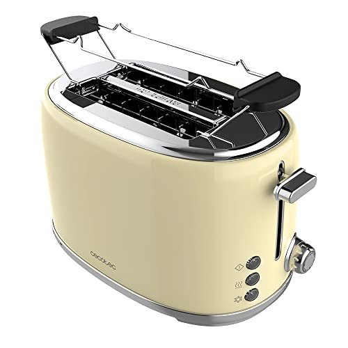 Cecotec Toaster 2 Scheiben Toast&Taste 1000 Retro Double Beige, 980 W, 2 Breite und Kurze Schlitze von 3,8 cm, Edelstahl, Obere Roste, Regulierbare Leistung, Krümelschublade von Cecotec