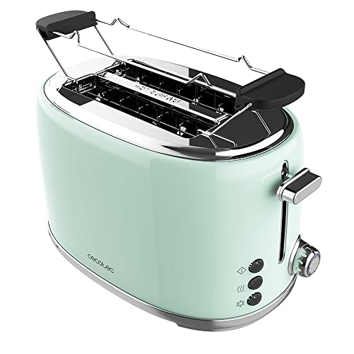 Cecotec Toaster 2 Scheiben Toast&Taste 1000 Retro Double Green, 980 W, 2 Breite und Kurze Schlitze von 3,8 cm, Edelstahl, Obere Roste, Regulierbare Leistung, Krümelschublade von Cecotec