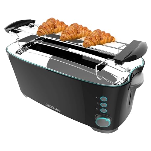 Cecotec Toaster Toast&Taste Extra Double B, 1350W Leistung, Doppelter Langer Schlitz für 2 Toasts, Automatische Abschaltung und Pop-up-Funktion, Edelstahl, Obere Stäbe von Cecotec