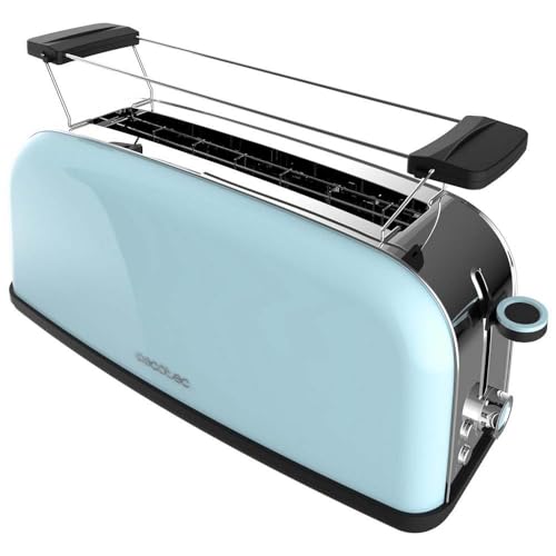 Cecotec Toastin' time 850 Blue Long Vertikaler Toaster, 1 Schlitz, 850 W, 2 Brotscheiben, breiter Schlitz 3,8 cm, Brötchenhalter und Krümeltablett, Edelstahl, Blau von Cecotec