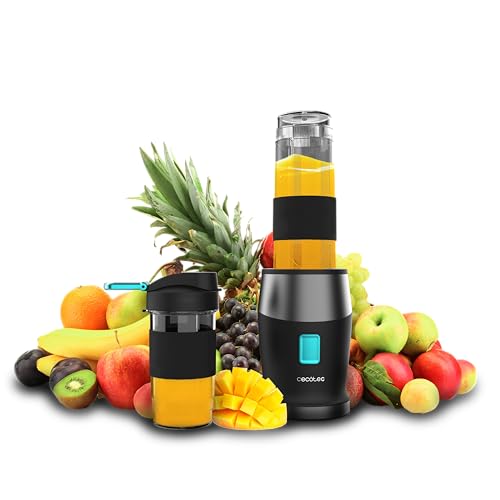 Cecotec Tragbarer Standmixer Smoothies Power Titanium 900 ProGo, 900W, Inklusive 2 Tragbare Becher à 570ml, 4 Titanbeschichtete Klingen, Ergonomischer Griff, Einfach zu reinigen, Leistungsstark von Cecotec