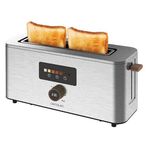 Cecotec Vertikaler Toaster mit 1 Langschlitz Touch&Toast Extra, 1000 W, 24 Scheiben Brot, Extra breiter Schlitz 3,5 cm, Touchscreen und digitales Drehrad, Edelstahl-Finish von Cecotec