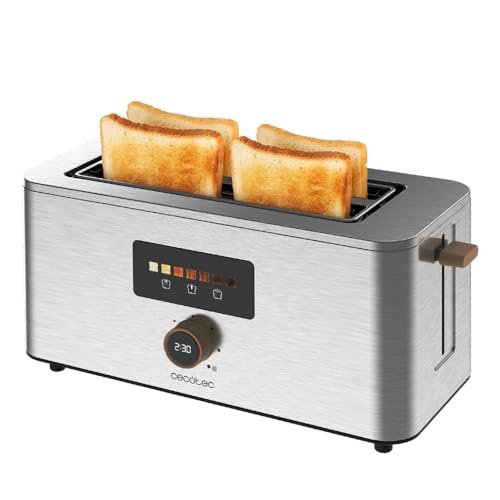 Cecotec Vertikaler Toaster mit 2 Langschlitzen Touch&Toast Extra Double, 1500 W, 4 Scheiben Brot, Extra breite Schlitze 3,5 cm, Touchscreen und digitales Drehrad, Edelstahl-Finish von Cecotec