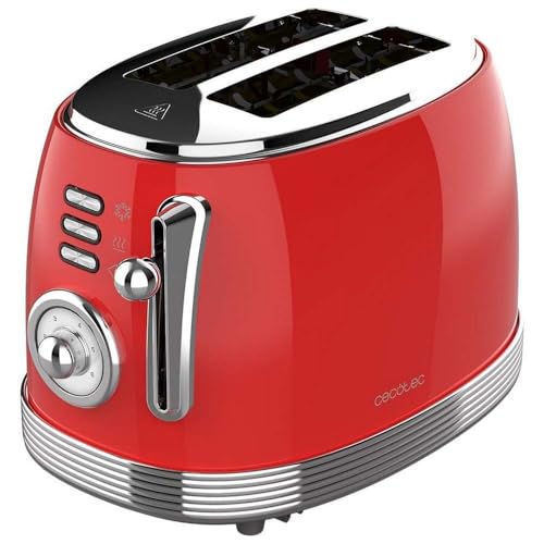 Cecotec Vertikaler Toaster 2 Kurze Schlitze Toast&Taste 800 Vintage Light Red. 850 W, 2 Brotscheiben, Extra Breite Schlitze 3,8 cm, Edelstahl-Finish, Vintage-Stil, Rot von Cecotec