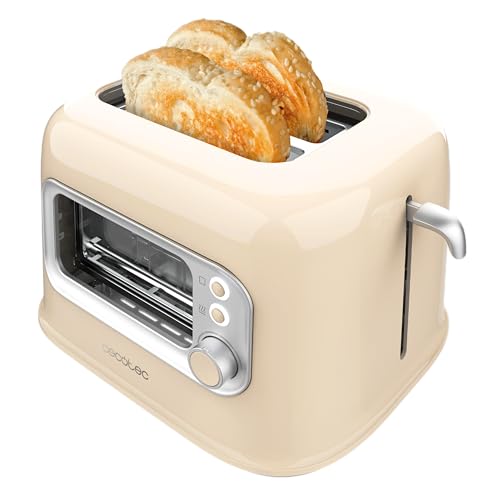 Cecotec Vertikaler Toaster RetroVision Beige, 700W Leistung, 2 Extra-breite Schlitze, Einzigartiges Anzeige-Design, Bräunungssteuerung, Retro-Design, Staubabdeckung von Cecotec