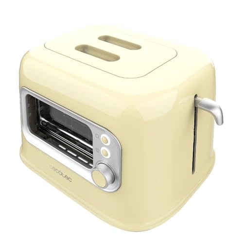 Cecotec Vertikaler Toaster RetroVision Yellow, 700W Leistung, 2 Extra-breite Schlitze, Einzigartiges Anzeige-Design, Bräunungssteuerung, Retro-Design, Staubabdeckung von Cecotec
