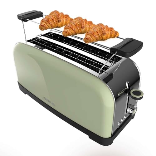 Cecotec Vertikaler Toaster Toastin' time 1500 Green, 1500W, Doppelter langer und breiter Schlitz 3,8 cm, Obere Stäbe, Edelstahl, Automatische Abschaltung und Pop-up-Funktion, Krümelablage von Cecotec