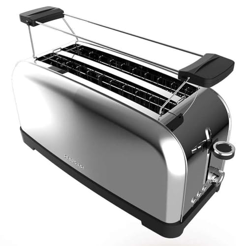 Cecotec Vertikaler Toaster Toastin' time 1500 Inox, 1500W, Doppelter langer und breiter Schlitz 3,8 cm, Obere Stäbe, Edelstahl, Automatische Abschaltung und Pop-up-Funktion, Krümelablage von Cecotec