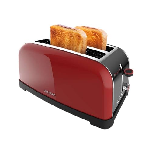 Cecotec Vertikaler Toaster Toastin' time 1500 Red Lite, 1500W Leistung, Kapazität für 4 Toasts, Doppelter Langer Schlitz und breiter Schlitz von 3,8 cm, Selbstzentrierungssystem, 7 Röststufen von Cecotec