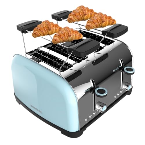 Cecotec Vertikaler Toaster Toastin' time 1700 Double Blue, 1700W, Doppelter kurzer und breiter Schlitz 3,8 cm, Obere Stäbe, Edelstahl, Automatische Abschaltung und Pop-up-Funktion, Krümelablage von Cecotec