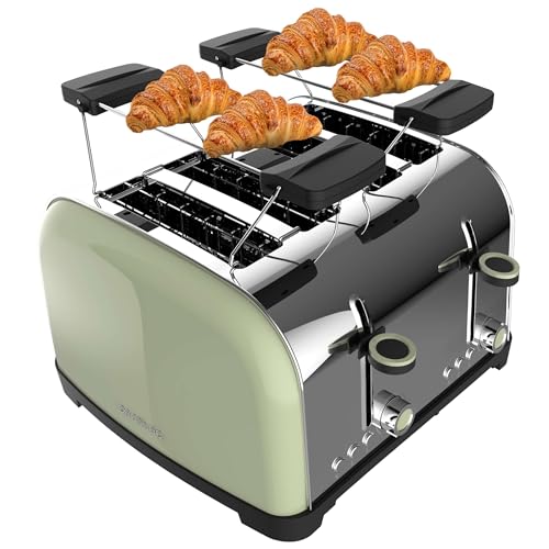 Cecotec Vertikaler Toaster Toastin' time 1700 Double Green, 1700W, Doppelter kurzer und breiter Schlitz 3,8 cm, Obere Stäbe, Edelstahl, Automatische Abschaltung und Pop-up-Funktion, Krümelablage von Cecotec