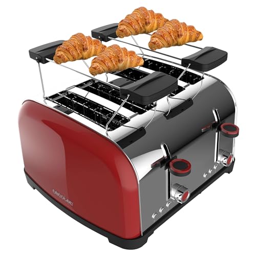 Cecotec Vertikaler Toaster Toastin' time 1700 Double Red, 1700W, Doppelter kurzer und breiter Schlitz 3,8 cm, Obere Stäbe, Edelstahl, Automatische Abschaltung und Pop-up-Funktion, Krümelablage von Cecotec