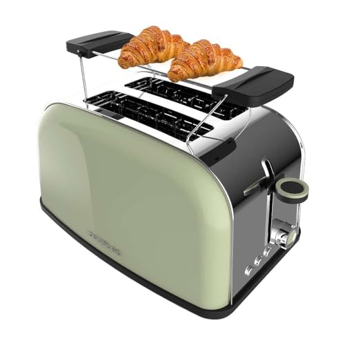 Cecotec Vertikaler Toaster Toastin' time 850 Green, 850W, Doppelter kurzer und breiter Schlitz 3,8 cm, Obere Stäbe, Edelstahl, Automatische Abschaltung und Pop-up-Funktion, Krümelablage von Cecotec