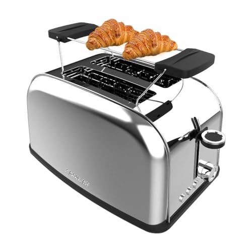 Cecotec Vertikaler Toaster Toastin' time 850 Inox, 850W, Doppelter langer Schlitz und breiter Schlitz von 3,8 cm, Obere Stäbe, Edelstahl, Automatische Abschaltung und Pop-up-Funktion, Krümelablage von Cecotec
