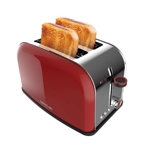 Cecotec Vertikaler Toaster Toastin' time 850 Red Lite, 850W, Kapazität für 2 Toasts, Breiter Schlitz, Edelstahl, Voreingestellte Funktionen für Komfort, Einstellbare Röstkontrolle von Cecotec