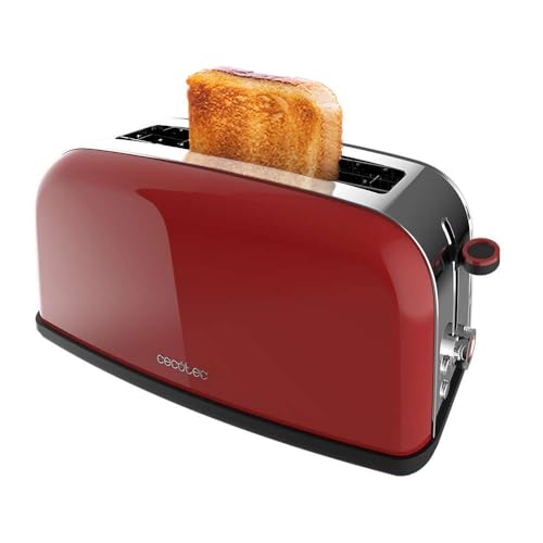 Cecotec Vertikaler Toaster Toastin' time 850 Red Long Lite, 850W Leistung, Kapazität für 2 Toasts, Breiter Schlitz, Edelstahl, Voreingestellte Funktionen, Einstellbare Röstkontrolle von Cecotec