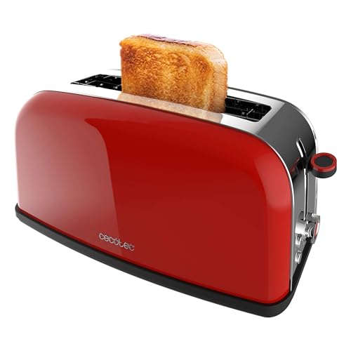 Cecotec Vertikaler Toaster Toastin' time 850 Red Long Lite, 850W Leistung, Kapazität für 2 Toasts, Breiter Schlitz, Edelstahl, Voreingestellte Funktionen, Einstellbare Röstkontrolle von Cecotec