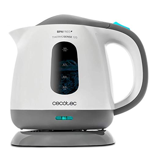 Cecotec Wasserkocher ThermoSense 120 .1 Liter Kapazität, Verwendung ohne Kabel mit 360-Grad-Basis, Abnehmbarer Kalkfilter, von Cecotec