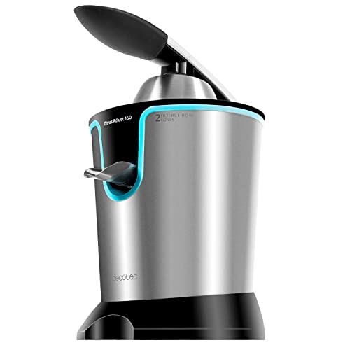 Elektrischer Entsafter Zitrus-Arm für 160 W Leistung. Inkl. Filter einstellbarer Fruchtfleisch, Edelstahl-Filter und zwei abnehmbare Räucherkegel. Zitrus Adjust 160 (schwarz) (Schwarz) von Cecotec