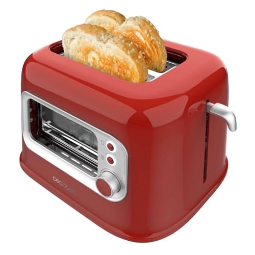 Cecotec Vertikaler Toaster RetroVision Red, 700W Leistung, 2 Extra-breite Schlitze, Einzigartiges Anzeige-Design, Bräunungssteuerung, Retro-Design, Staubabdeckung von Cecotec