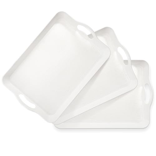 Cedilis 3 Stück Serviertabletts mit Griffen, 40,6 x 28 cm, rechteckiges Kunststoff-Tablett für Restaurant, Partys, Couchtisch, Küche, Weiß von Cedilis