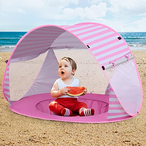 CeeKii Strandmuschel Pop Up Sonnenschutz Strand Baby Strand Zelt Portable Shade Pool UV-Schutz Sun Shelter für Kleinkinder, Strandmuschel, Baby Pool (Rosa) von CeeKii