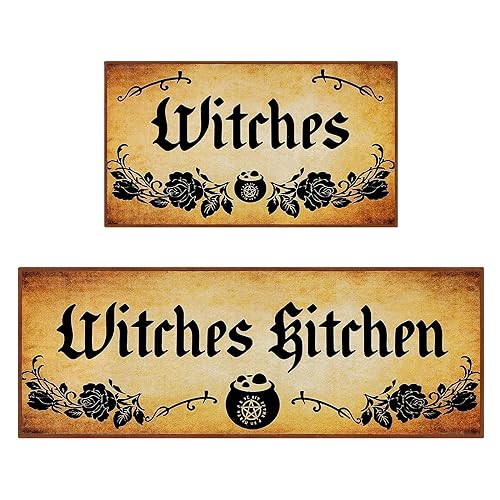 Ceenna 2 Pack Halloween Küchenmatten Hexen Teppiche Gothic Küche Dekor Bauernhaus Halloween Fußmatte Outdoor Vintage rutschfeste Bodenmatten Retro Halloween Teppiche Dekor für Zuhause Küche Party von Ceenna