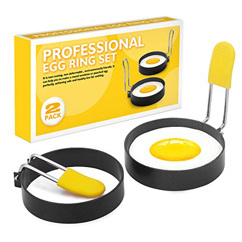 Ceeyoll 2 Stück Pancake Form Egg Ring Antihaft Edelstahl Mit Klappgriffen und Ölpinsel Spiegeleiform für Spiegeleier Sandwiches Hackbraten Spiegeleierformen von Ceeyoll