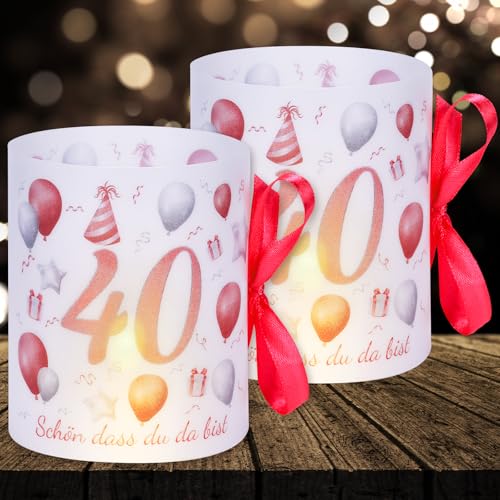 16 Windlichter Tischdeko Deko 40 Geburtstag Mann Frau 40 Geburtstag Tischdeko für Partys, Taufen, Kommunionen, Konfirmationen, Bar/Bat Mitzvahs Teelicht oder Kerzen Deko (Rosa mit Buntem Seil) von Cefoaie