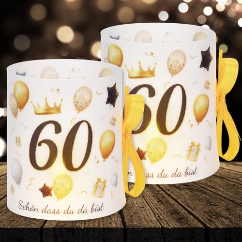 16 Windlichter Tischdeko Deko 60 Geburtstag Mann Frau 60 Geburtstag Tischdeko für Partys, Taufen, Kommunionen, Konfirmationen, Bar/Bat Mitzvahs Teelicht oder Kerzen Deko (mit farbigen Seilen) von Cefoaie