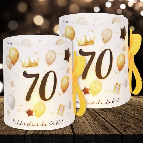 16 Windlichter Tischdeko Deko 70 Geburtstag Mann Frau 70 Geburtstag Tischdeko für Partys, Taufen, Kommunionen, Konfirmationen, Bar/Bat Mitzvahs Teelicht oder Kerzen Deko (mit farbigen Seilen) von Cefoaie