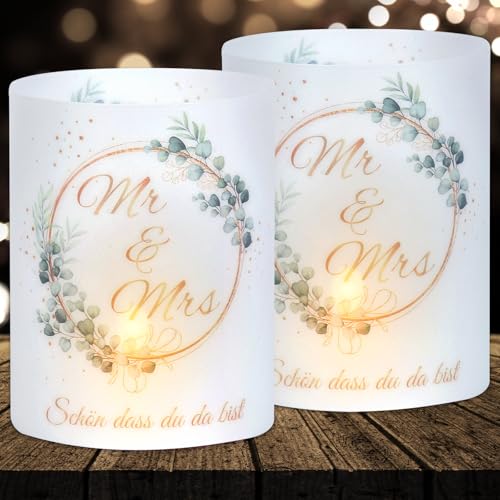 Cefoaie 16 Windlichter Hochzeit Deko 'Mr & Mrs' Schön DASS Du Da Bist Deko für Hochzeit, Taufe, Kommunion, Konfirmation, Feier & Einschulung - Polypropylen, 27 x 10 cm von Cefoaie