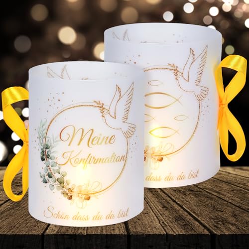 16 Windlichter Tischdeko Konfirmation Deko Jungen Mädchen Konfirmation Deko Meine Konfirmation Deko Eukalyptus Grün Schön DASS du da bist Deko für Teelichter und Kerzen Deko (mit farbigen Seilen) von Cefoaie