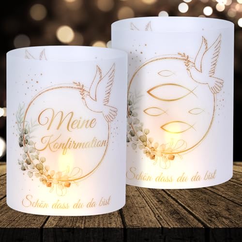 Cefoaie 16 Windlichter Tischdeko - Eukalyptus Grün - Schön DASS du da bist - Deko für Teelichter und Kerzen - Konfirmation, Taufe, Kommunion, Hochzeit, Feier, Einschulung von Cefoaie