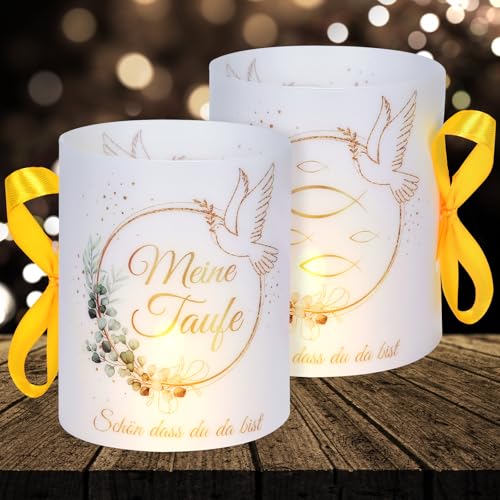 16 Windlichter Tischdeko Taufe Deko Jungen Mädchen Taufe Deko Meine Taufe Deko Eukalyptus Grün Schön DASS du da bist Deko für Teelichter und Kerzendeko (mit farbigen Seilen) von Cefoaie