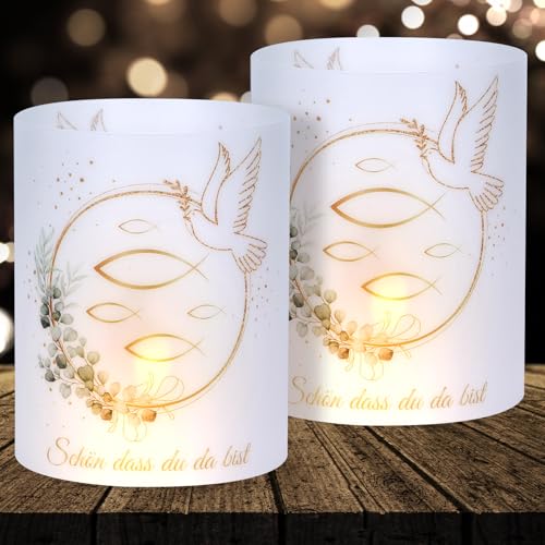 16 Windlichter Tischdeko Taufe Deko Kommunion Deko Konfirmation Deko Erwachsene Deko Jungen Mädchen Eukalyptus Grün Schön DASS du da bist Deko für Teelichter und Kerzen Deko von Cefoaie