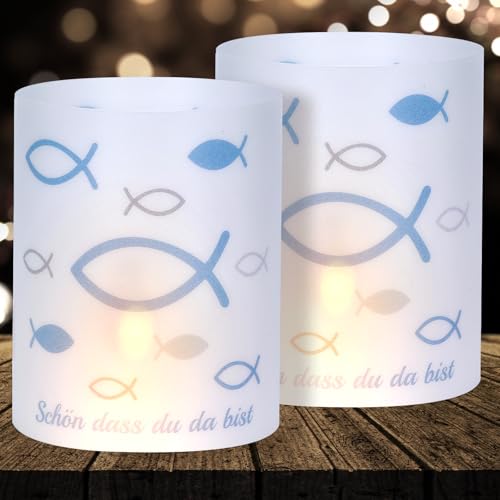 16 Windlichter Tischdeko Taufe Deko Kommunion Deko Windlicht Fisch Deko Junge Mädchen Schön DASS du da bist Deko für Teelicht und Kerzen Deko von Cefoaie