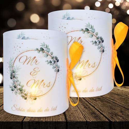 Cefoaie 16 Windlichter Hochzeit Deko 'Mr & Mrs' Schön DASS Du Da Bist Deko für Hochzeit, Feier & mehr mit farbigen Seilen von Cefoaie
