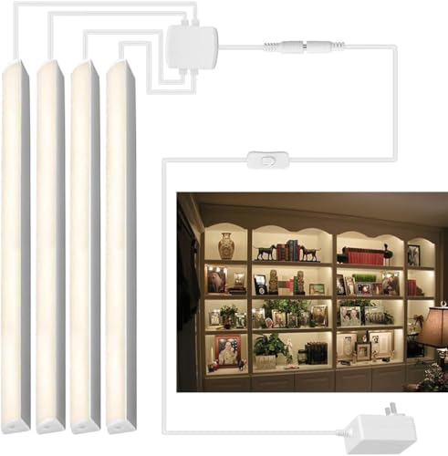 Cefrank LED-Regallicht-Set, 4x 31cm V-förmige Lichtleisten Vitrinenbeleuchtung – 1200 Lumen, 12 W, EU-Stecker, Warmweiß 3000K von Cefrank
