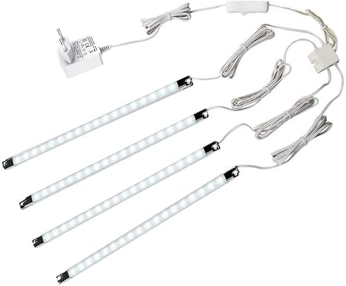 Cefrank LED Vitrinenbeleuchtung (4 Stück) - LED Regalbeleuchtung mit Gesamtleistung 5 Watt, 510lm, inklusive aller Zubehörteile, Puck-Lichter für Schränke und Küchen, Halogen (Weiß) von Cefrank