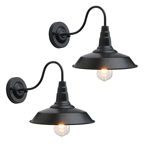 CeilSong Schwarze Schwanenhals-Wandleuchter, Set von 2 industriellen Badezimmer-Leuchten im Bauernhaus-Stil, Vintage-Wandleuchten, Metall-Scheunen-Lager-Wandlampe für Wohnzimmer, CESUK003 von CeilSong