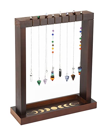 Ceiner Mondphasen-Pendelständer mit Tablett, Holz-Wicca-Kristallhalter für bis zu 15 Pendel, Hexenzubehör, Hexen-Organizer für Räucherstäbchen, Ladehalskette, Heilstein-Rack von Ceiner